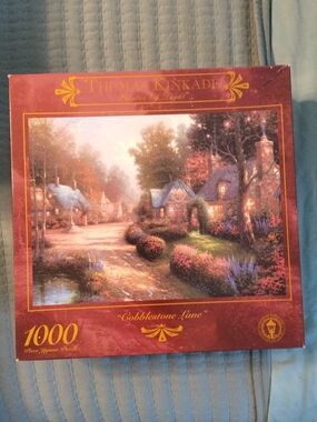 Thomas Kinkade Cobblestone Lane Puzzle - Red, Green, Blue, Purple Accents